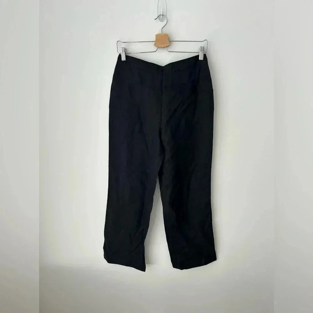 Oui 100% Linen Wide Leg Pants Black Tie Waist Relaxed Minimalist EU Size 6 - Picture 8 of 11